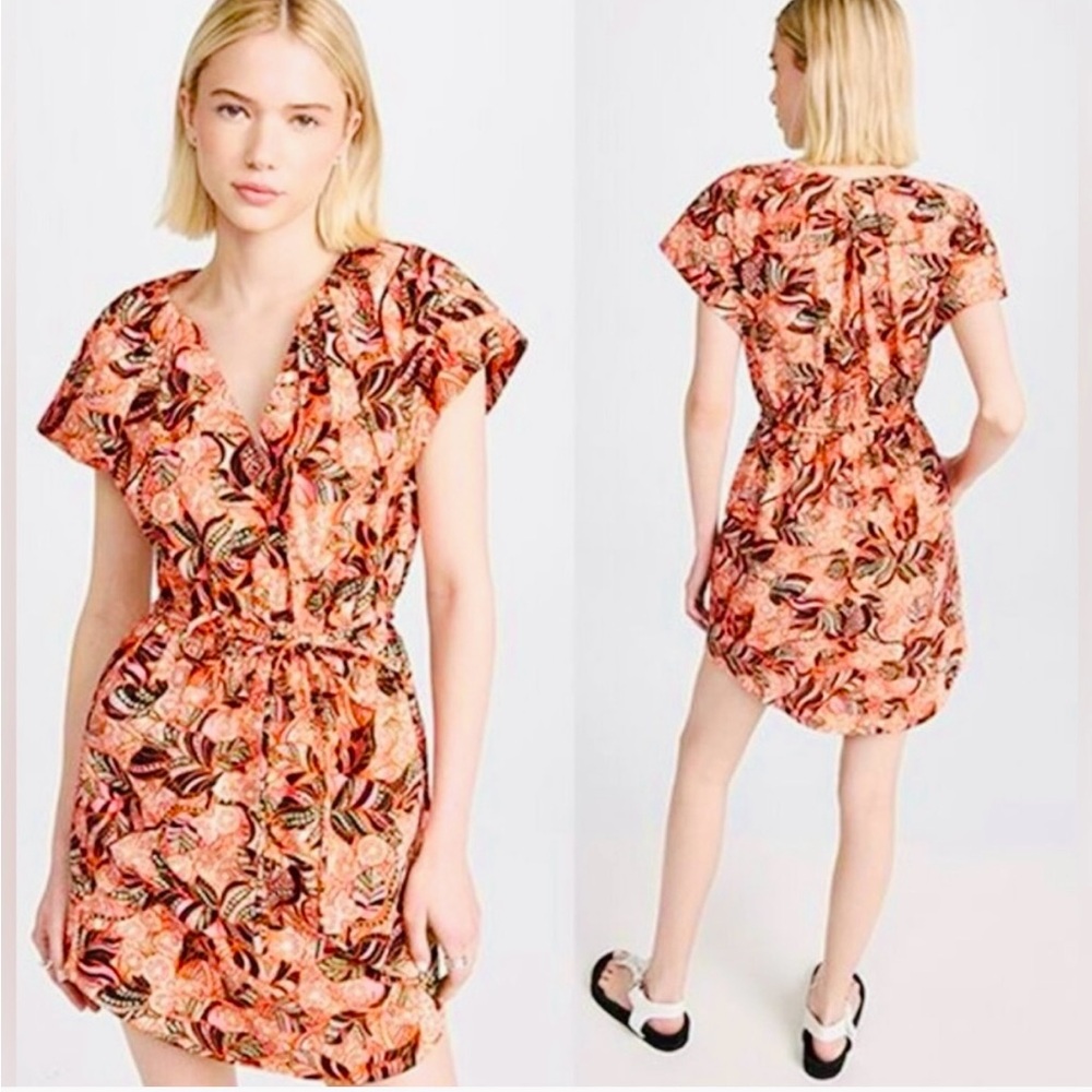 New A.L.C. Alice Abstract V Neck Mini Dress - Orange Rose Size 2